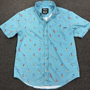 RSVLTS Disney Mickey Mouse Button Up Shirt Medium Blue Short Sleeve
